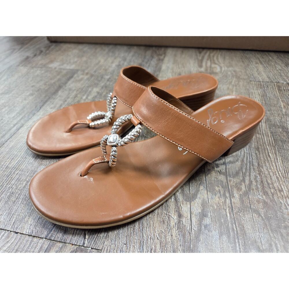 Brighton Tan Brown Leather Thong Sandals with Silver Accents